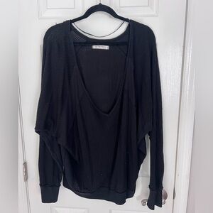 We The Free Black Women's Waffle Long Sleeve Top, Size M